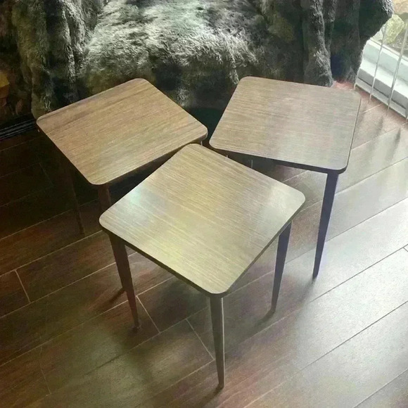 Set of  3 Mid Century Danish Modern Wood Formica Stacking Nesting
Tables - Picture 10 of 16